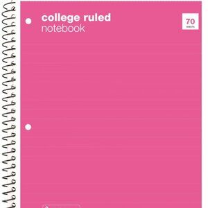 8 Pack - College Ruled Pink 1 Subject Flexible Paperboard Cover Spiral Notebooks